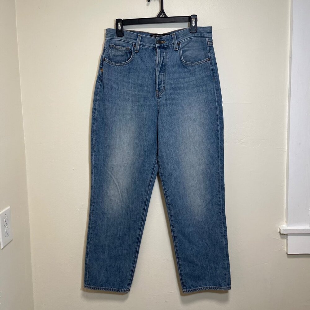 Veronica Beard Blake Classic Straight Jeans Wmns 31 Key Stone Wash Button Fly